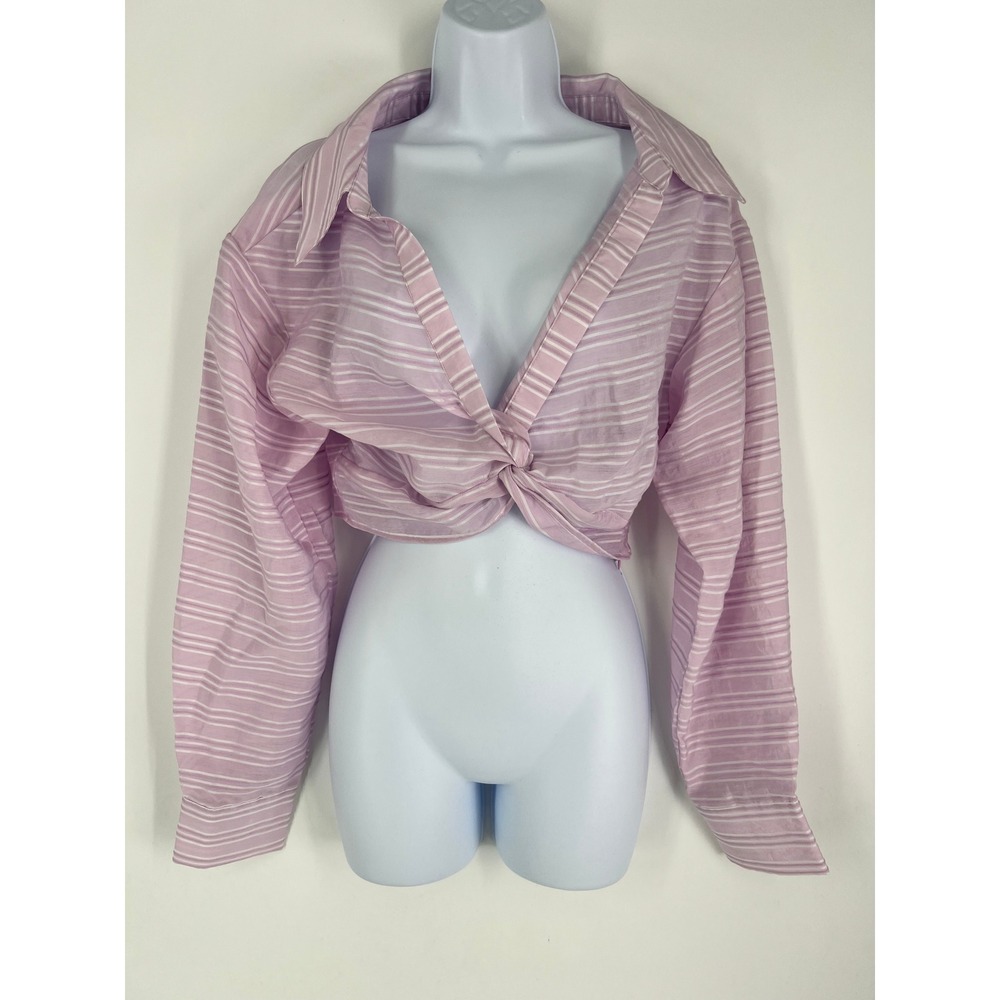 Lovers and Friends Purple Striped Twist Front Cropped Top Long Sleeve Small